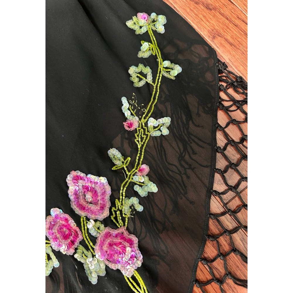 Vintage 90s Betsey Johnson New York Silk Black Sequin Asymmetrical Fringe Dress - Picture 9 of 12